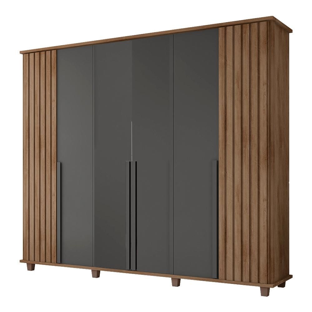 Guarda Roupa Casal Scala Nobre 6 Portas de Bater 3 Gavetas MDF MDP Corrediças Telescópicas Cinamomo Grafite RV Móveis
