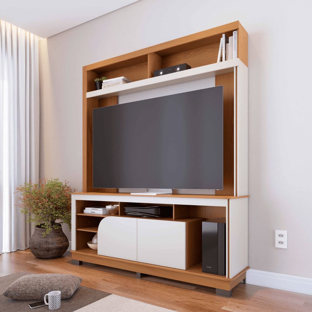 Estante para TV Nora 2 Portas 2 Prateleiras MDP MDF 160CM Freijo Off White Matte Colibri Móveis