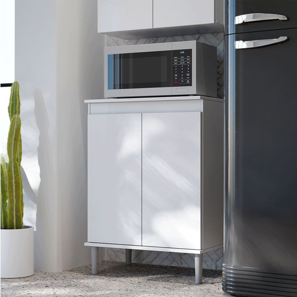 Balcão Micro-ondas Day 2 Portas 1 Prateleira MDP 61CM Branco EJ Móveis