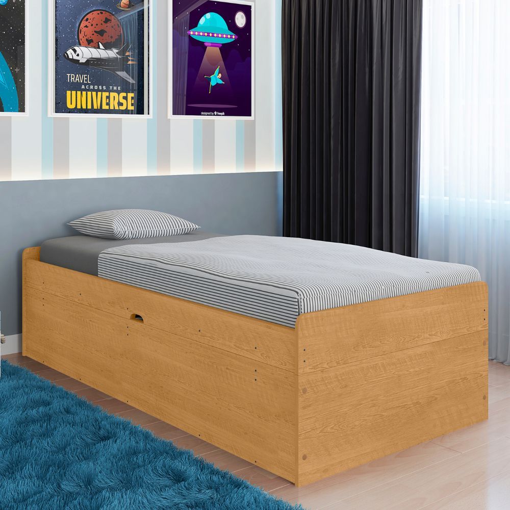 Cama Box Solteiro Lince com Baú com Colchão Naturalle MDF-MDP Framar