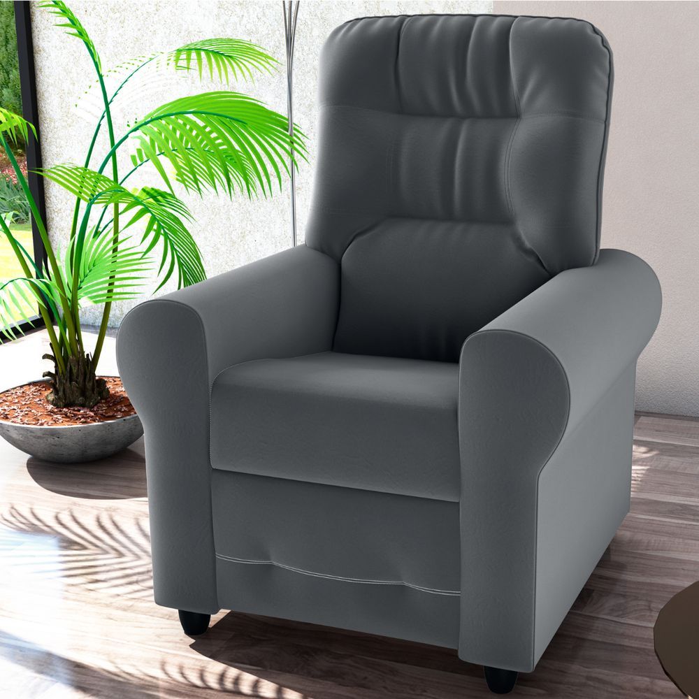 Poltrona Reclinavel Eron Sala de Estar Veludo Espuma D23 Encosto Fibra Cinza Matrix 83CM 110kg