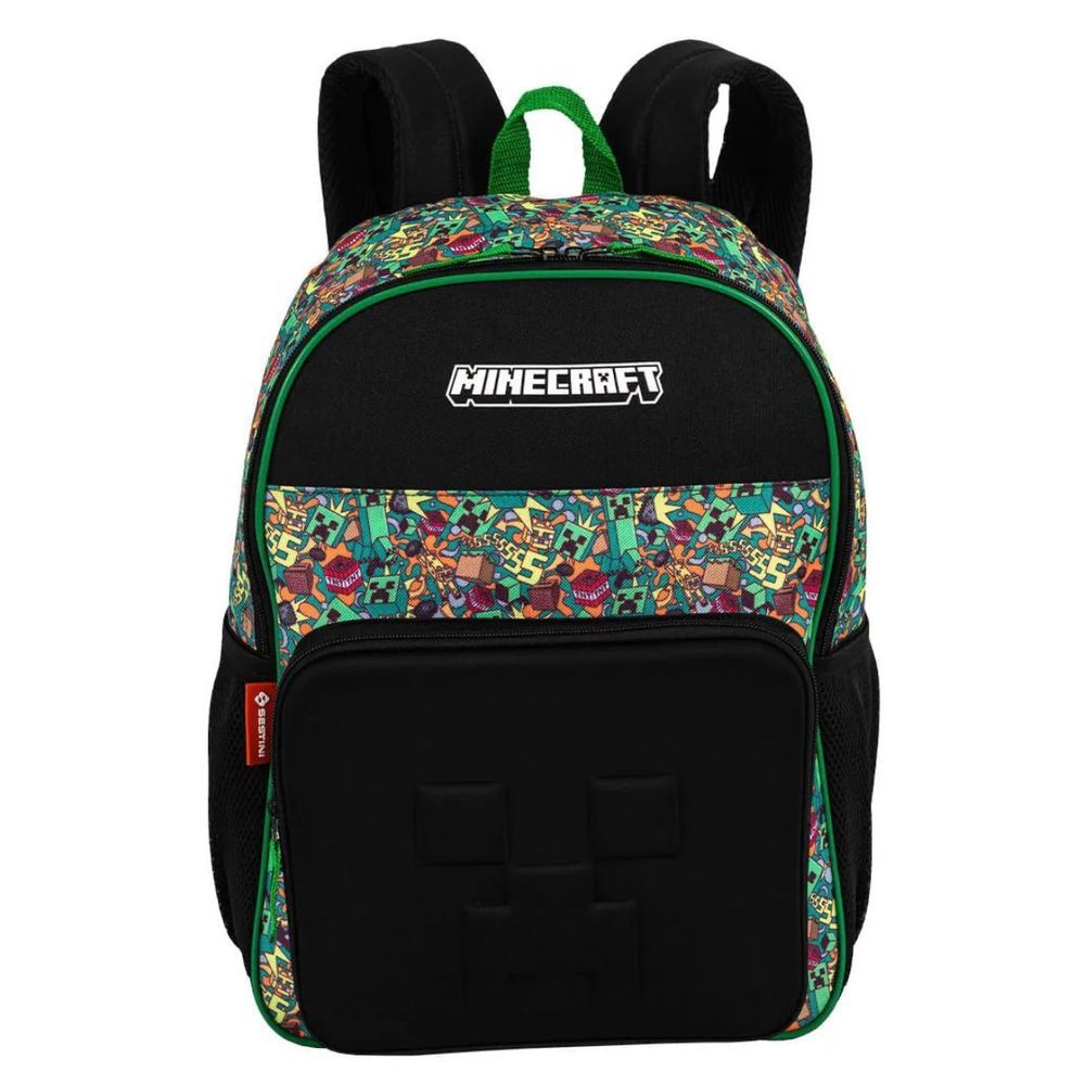 Mochila Infantil Escolar de Costas Sestini Funtage Minecraft Grande 18L Colorido