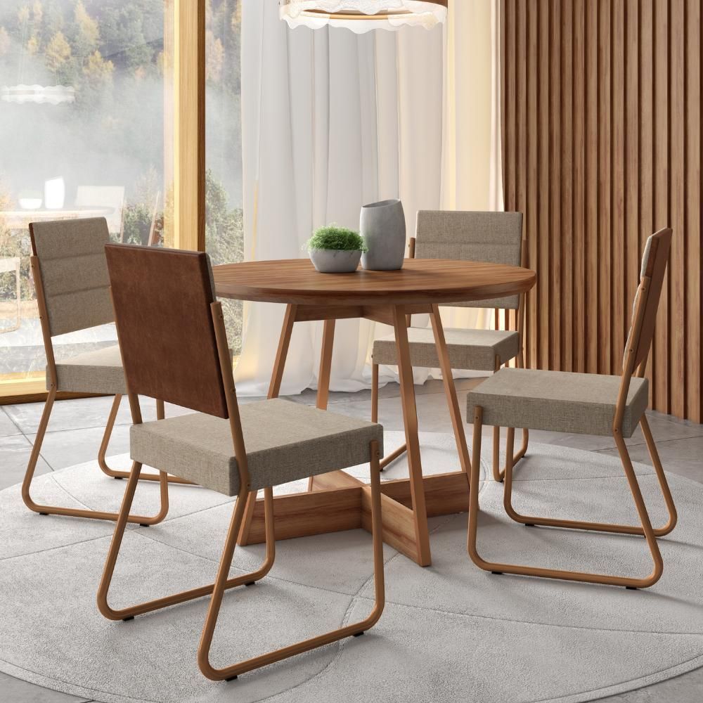Conjunto Sala de Jantar Malta Átria 299900703 4 Lugares Tampo MDP Cadeiras Estofadas Rosê 99CM Móveis Carraro