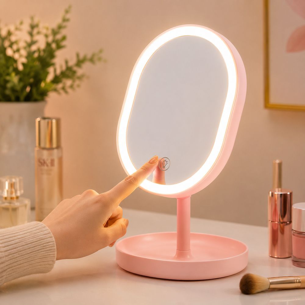 Espelho de Maquiagem de Mesa com Iluminacao LED Recarregavel Moderno Bivolt Branco Tudo em Caixa