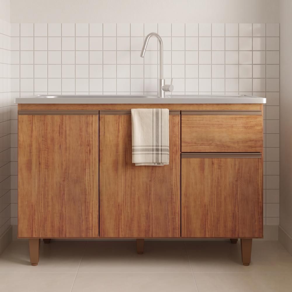 Balcão de Cozinha Repleta 3 Portas 1 Gaveta MDF MDP 120CM Preto Repleta Comercial