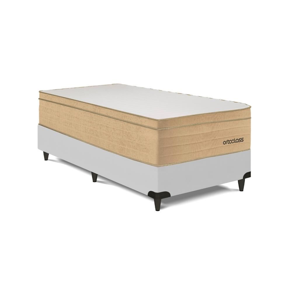 Cama Box Solteiro Poli Ortopillow D33 Ortoclass Espuma Malha Lacê Linho Bege Branco Ortobom