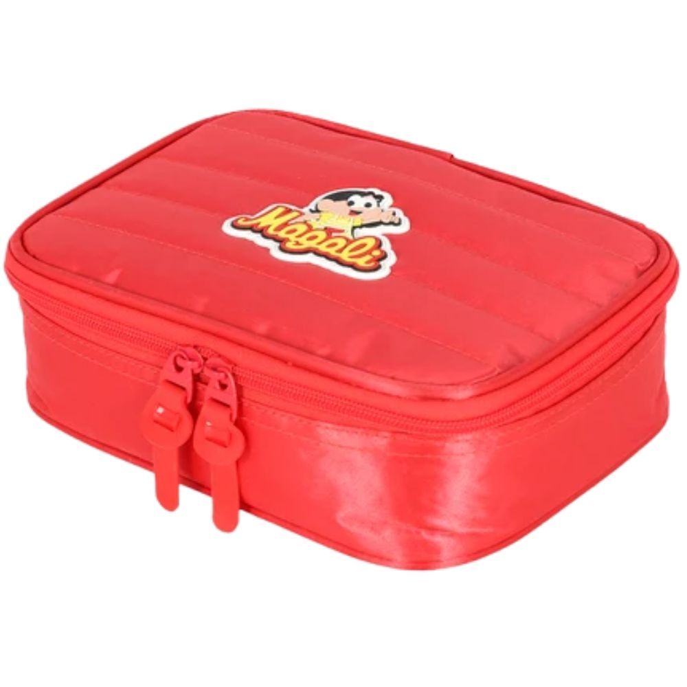 Estojo Escolar Luxcel Box Turma Monica Magali Infantil Modelo com Amplo Espaço Interno Zíper Duplo Vermelho