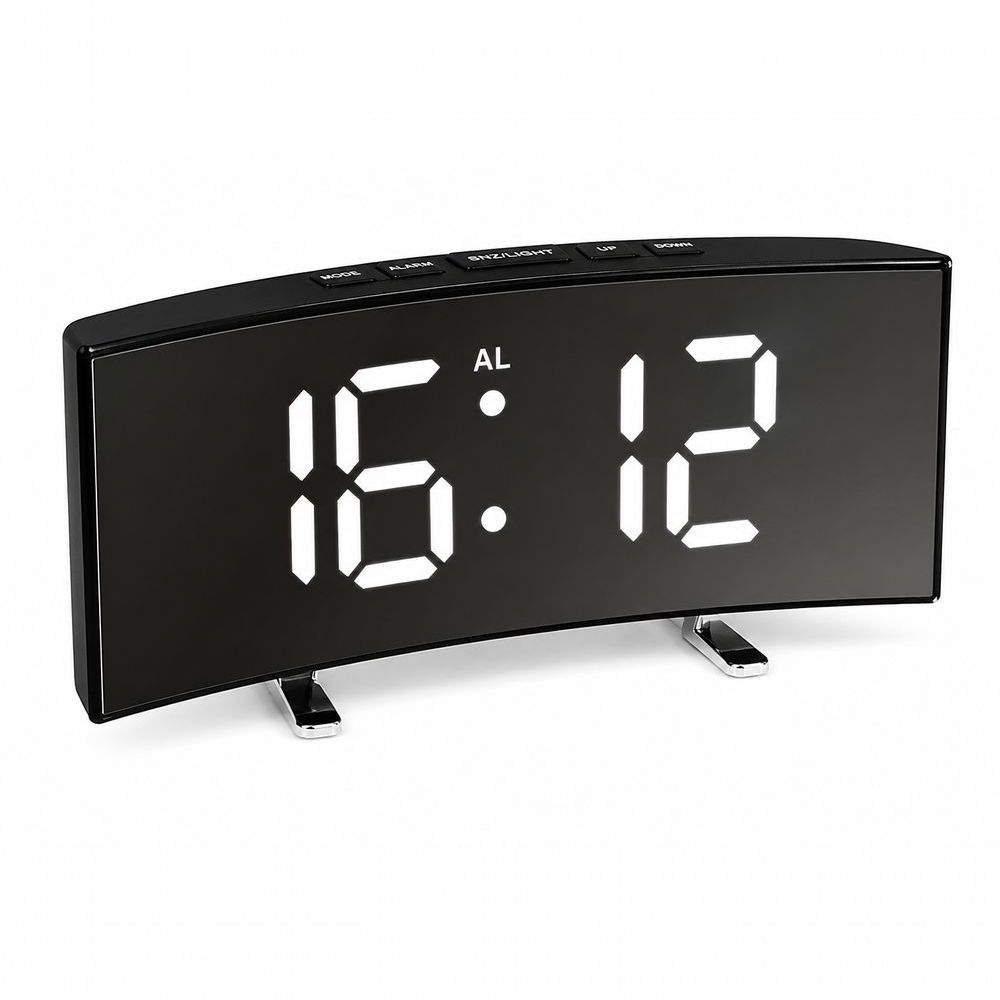 Despertador Digital Tudo em Caixa SZ6507-02 Relógio com Espelho LED Tela Curva Espelhada Transparente