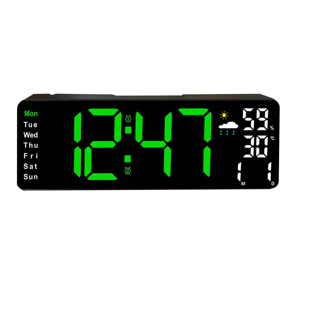 Relógio Digital Tudo em Caixa Led com Umidade Temperatura Alarme Display LED Grande Mesa Parede Verde