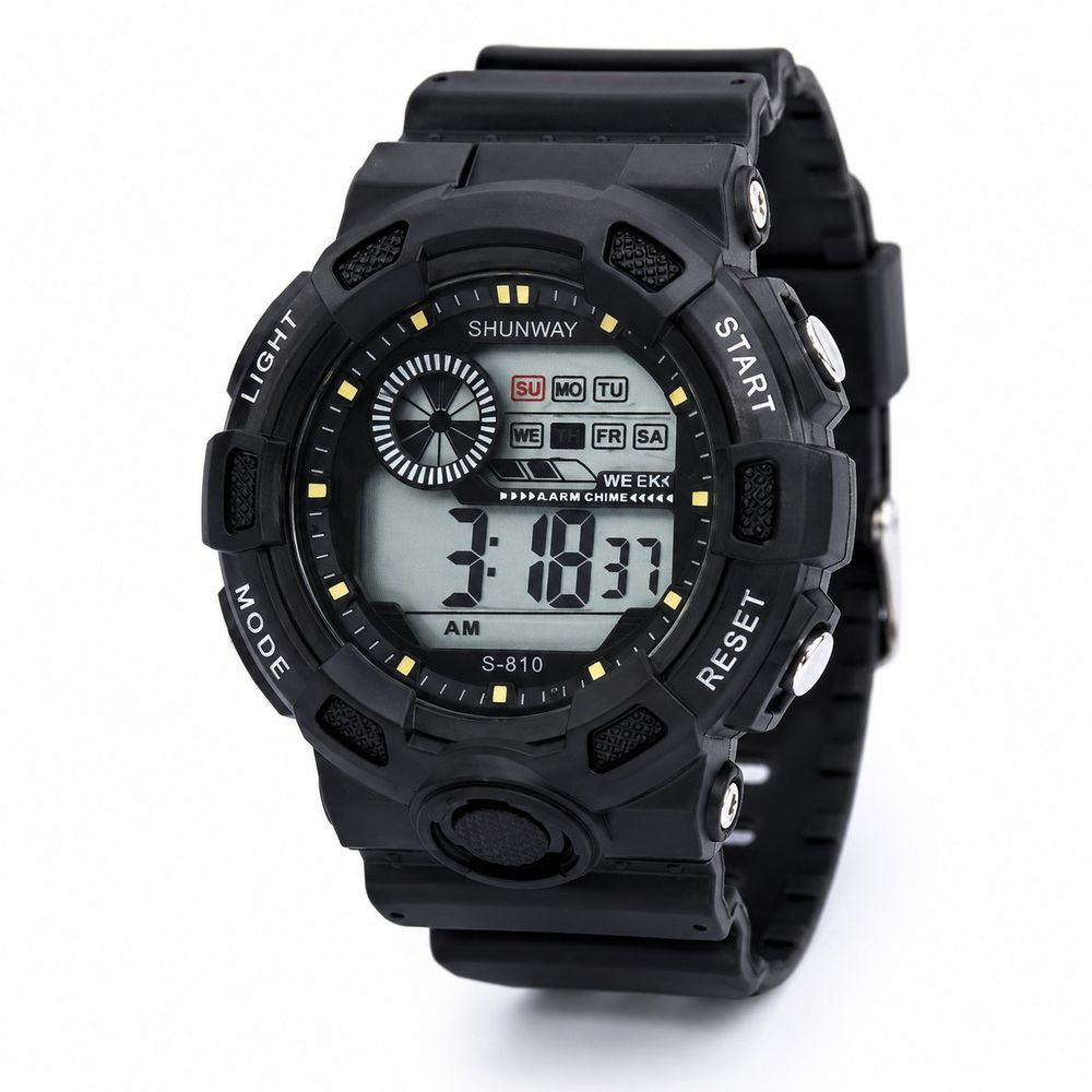 Relógio Masculino S-810 Esportivo Digital LED Pulseira Plástico Preto Tudo em Caixa