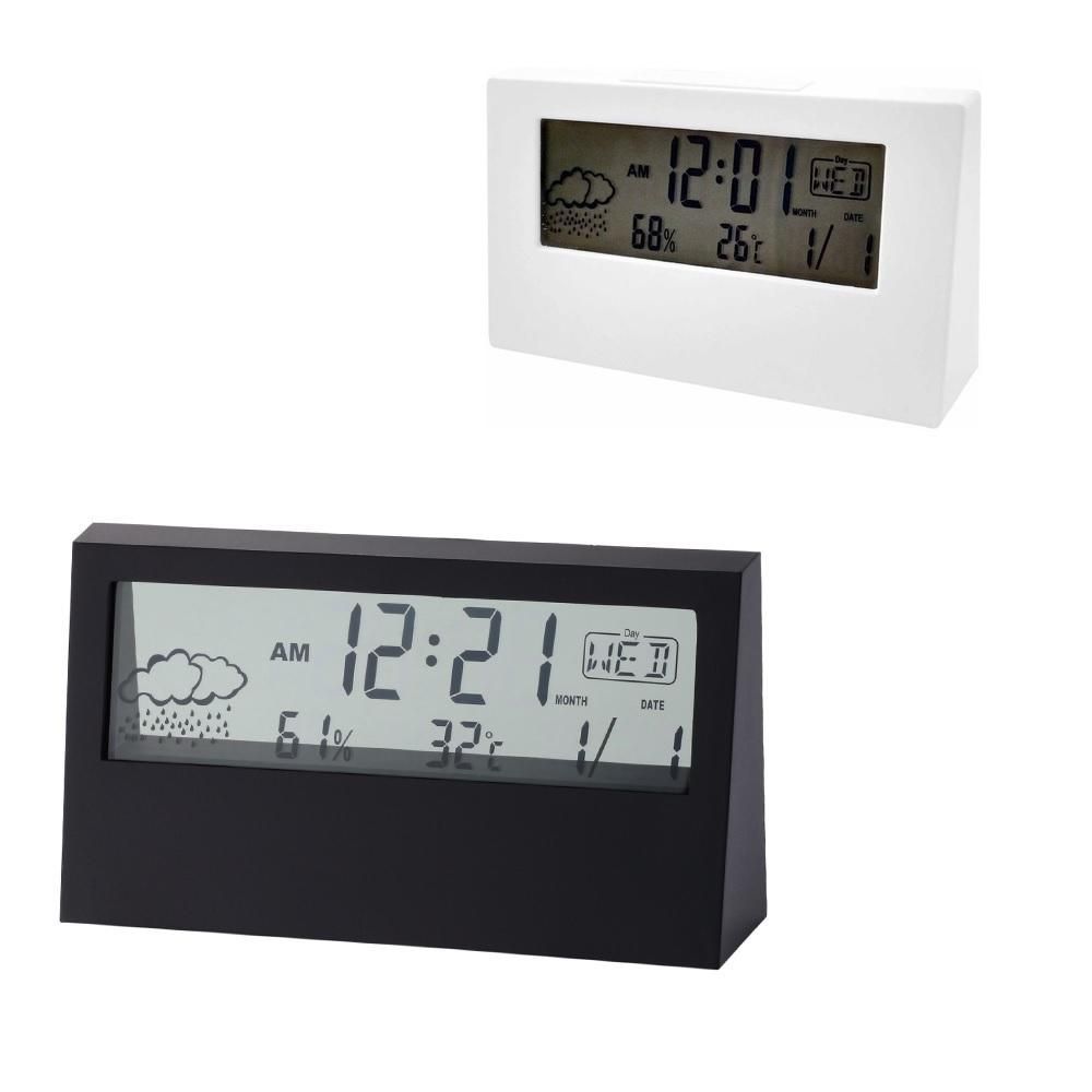 Relogio de Mesa Digital Yeet Estacao Metereologica Despertador Medidor Temperatura Umidade Display LCD Iluminado Branco