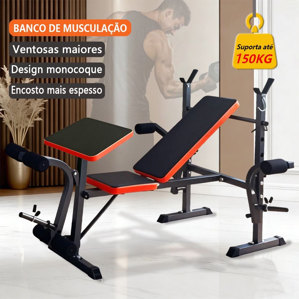 Banco de Musculação Dobrável Multifuncional com Suporte Regulável 120kg Uso Residencial Comercial Tudo em Caixa